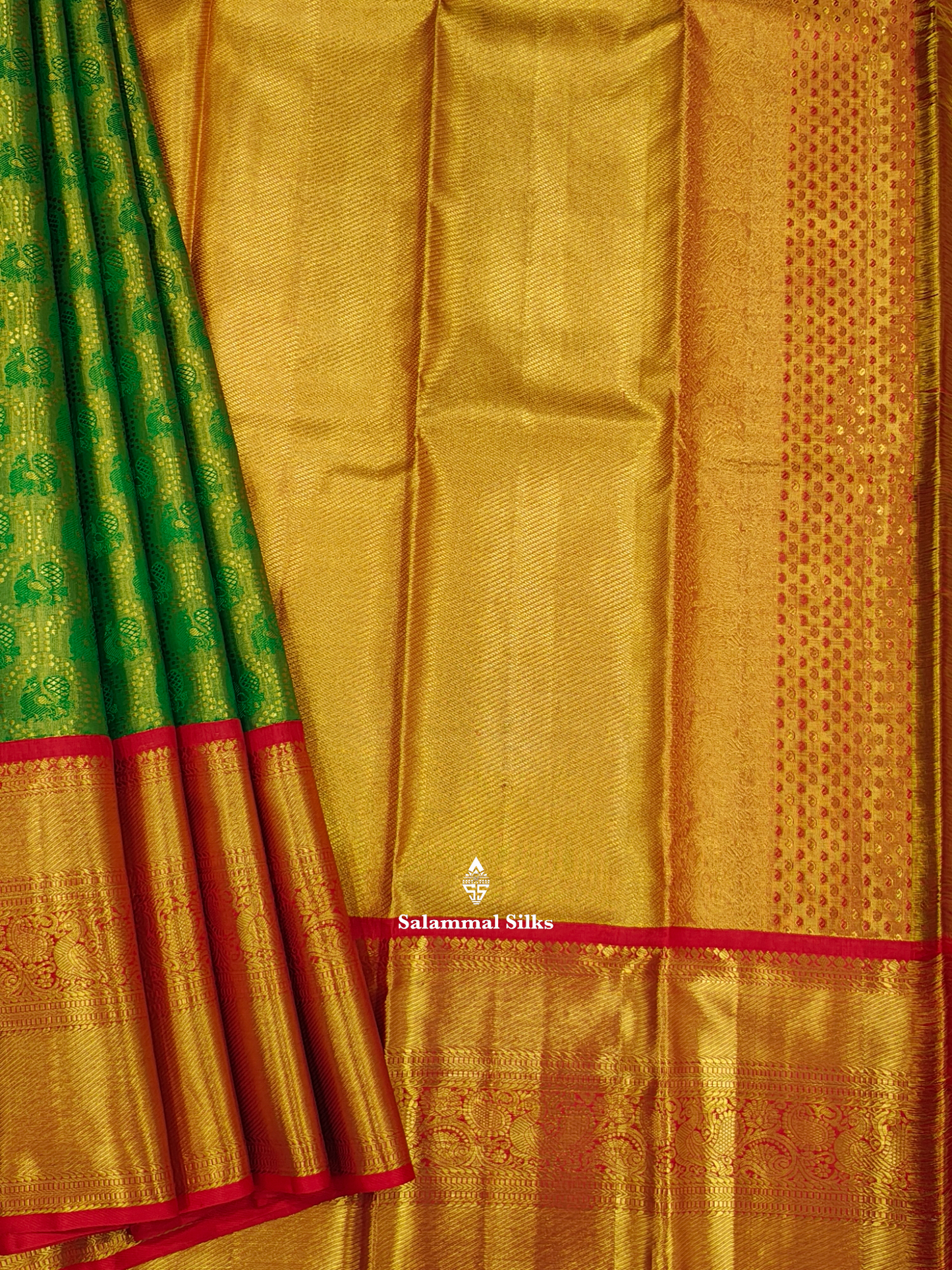 Kanjivaram Green Gold Tissue Fancy Silk Saree With Red Border