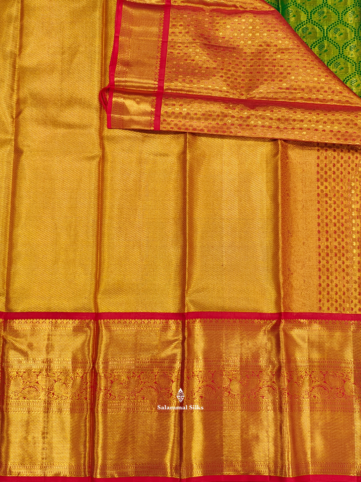 Kanjivaram Green Gold Tissue Fancy Silk Saree With Red Border