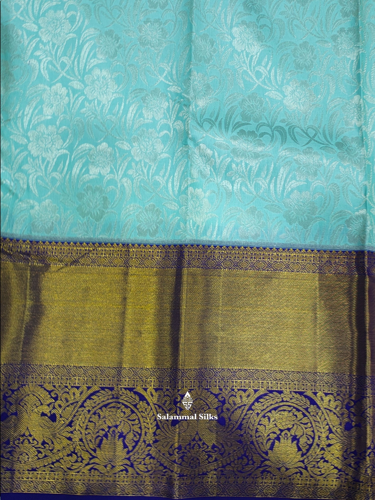 Kanjivaram Ice Blue Exclusive Bridal Silk Saree With Violet Blouse