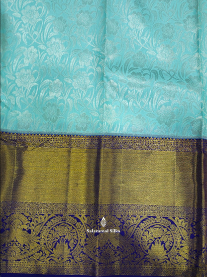 Kanjivaram Ice Blue Exclusive Bridal Silk Saree With Violet Blouse