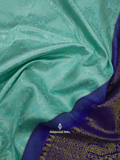 Kanjivaram Ice Blue Exclusive Bridal Silk Saree With Violet Blouse