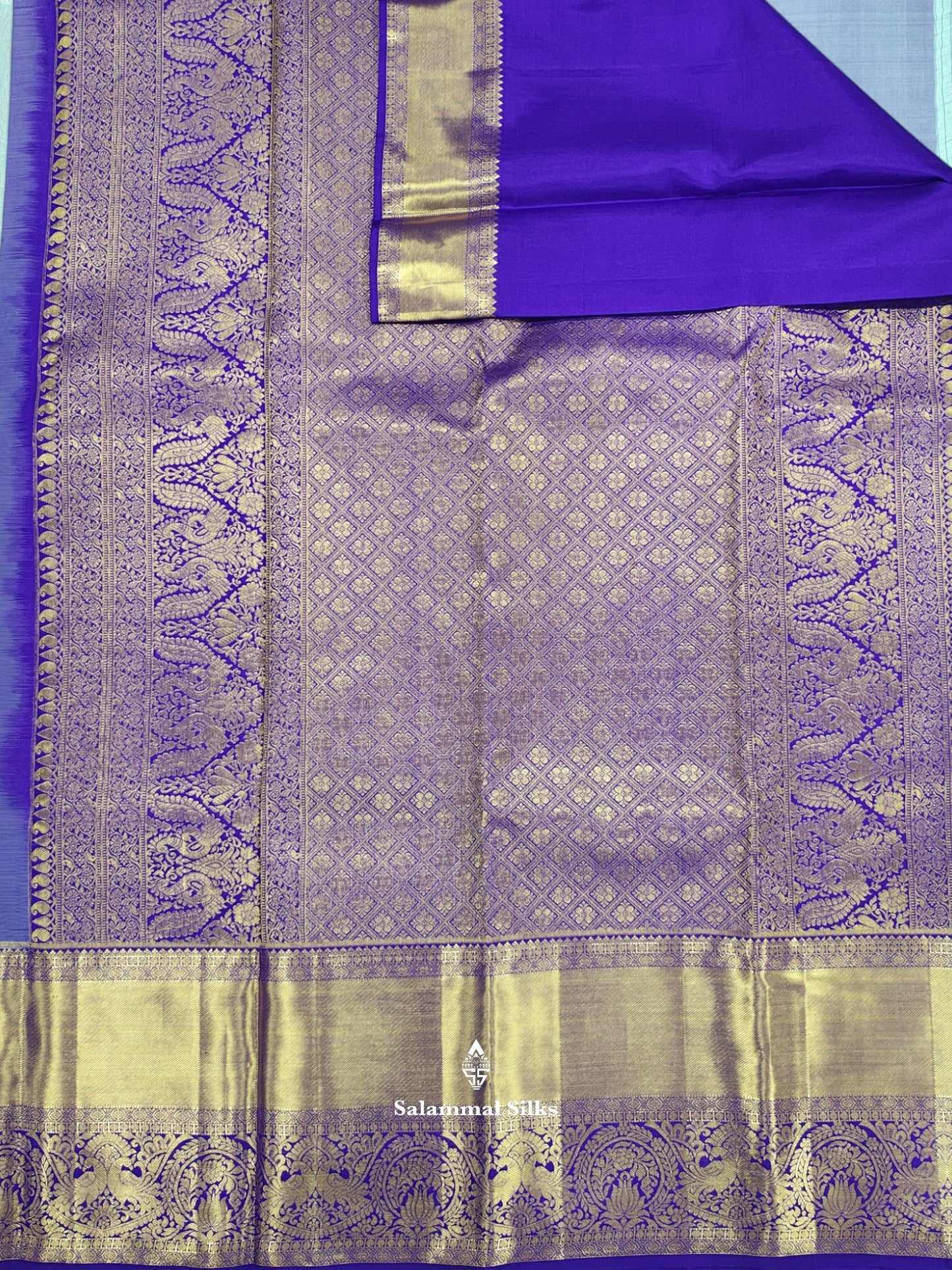 Kanjivaram Ice Blue Exclusive Bridal Silk Saree With Violet Blouse