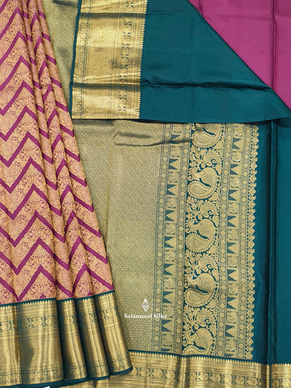 Kanjivaram Maroon Wedding Silk Saree With Bottle Green Border