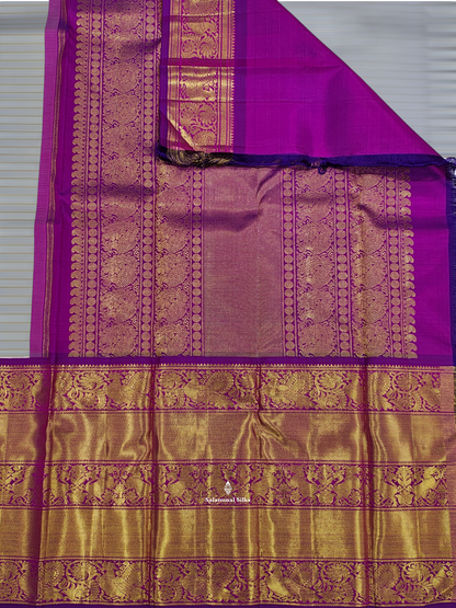 Kanjivaram Korvai Light Grey Traditional Checks 2G  Zari Wedding Silk Saree With Vadamalli Long Border