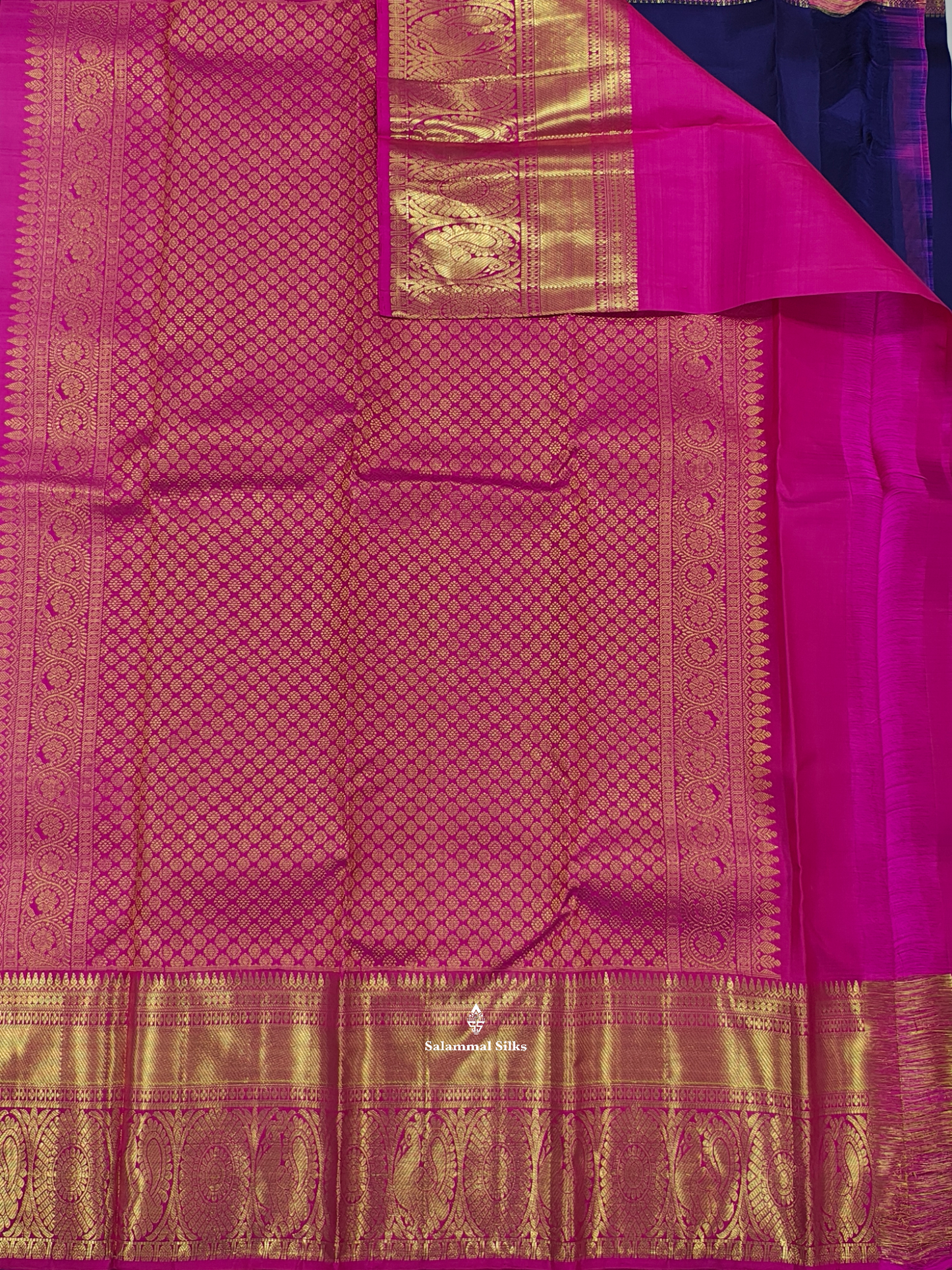 Kanjivaram Violet Traditional Pure Silk Saree With Magenta Rose Border