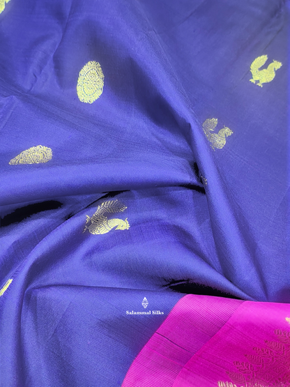 Kanjivaram Violet Traditional Pure Silk Saree With Magenta Rose Border