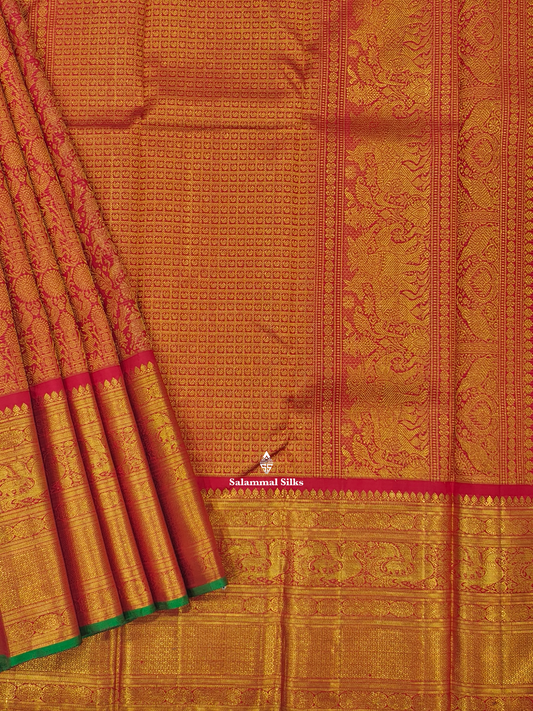 Kanjivaram Red Vairaoosi 2G Zari Beautiful Pure Silk Saree With Blouse