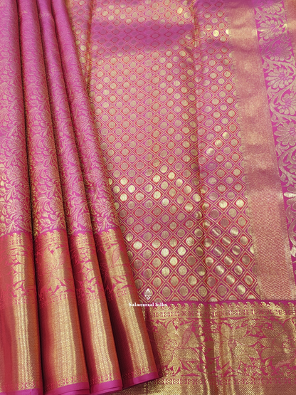 Kanjivaram Korvai Pink  Beautiful Bridal Pure Silk Saree With Blouse