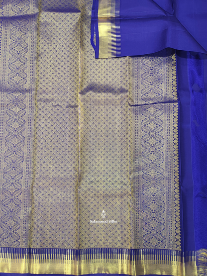 Kanjivaram Royal Blue Pure Silk Saree With Temple Border