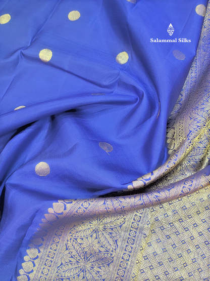 Kanjivaram Royal Blue Pure Silk Saree With Temple Border