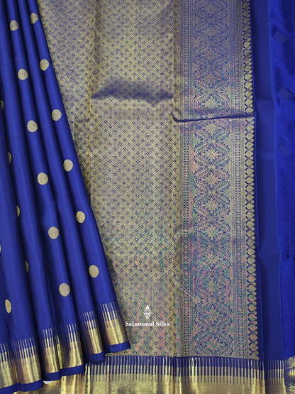 Kanjivaram Royal Blue Pure Silk Saree With Temple Border