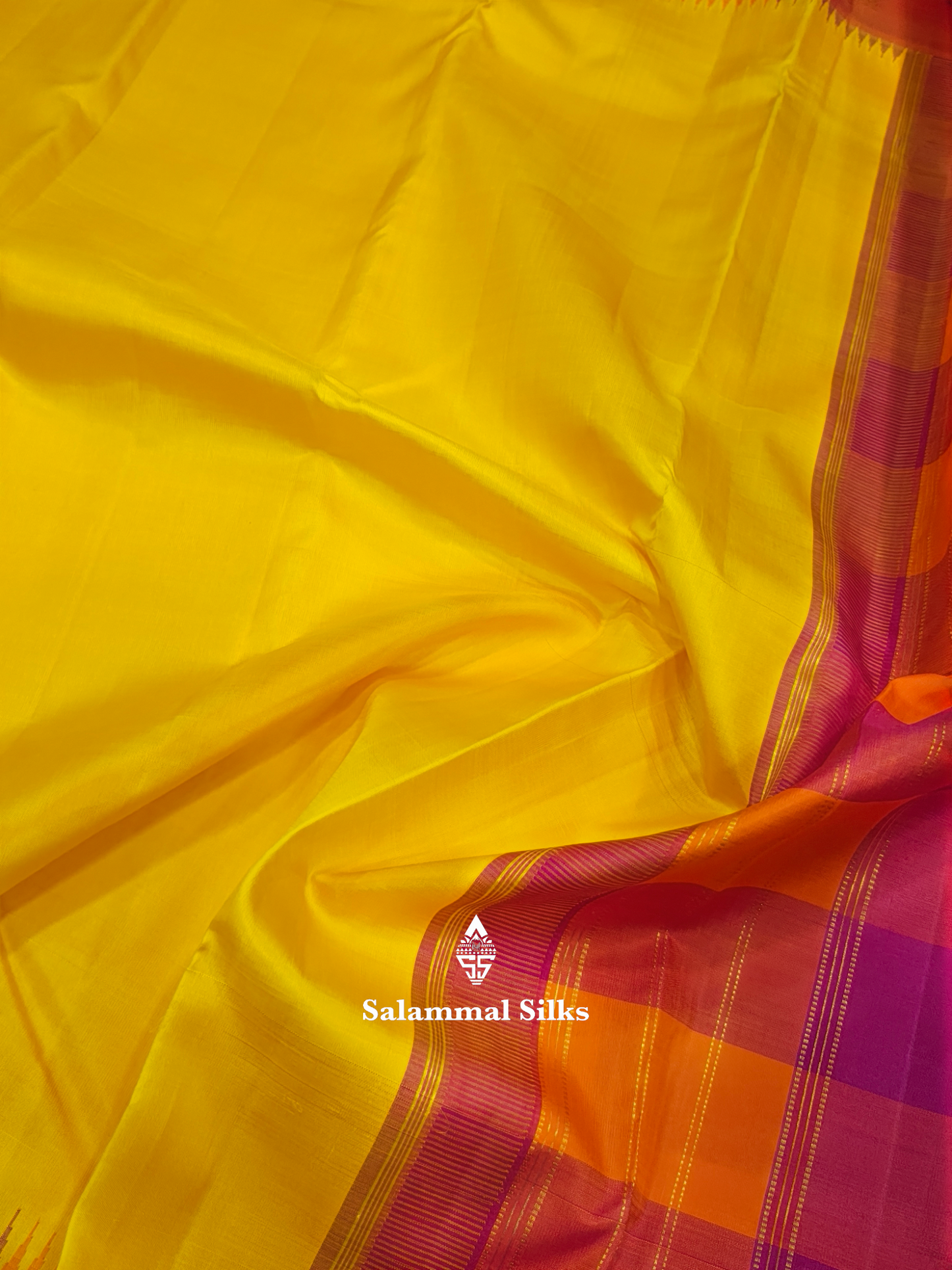 Kanjivaram Beautiful Yellow Pure Silk Saree With Korvai Multicolour Border