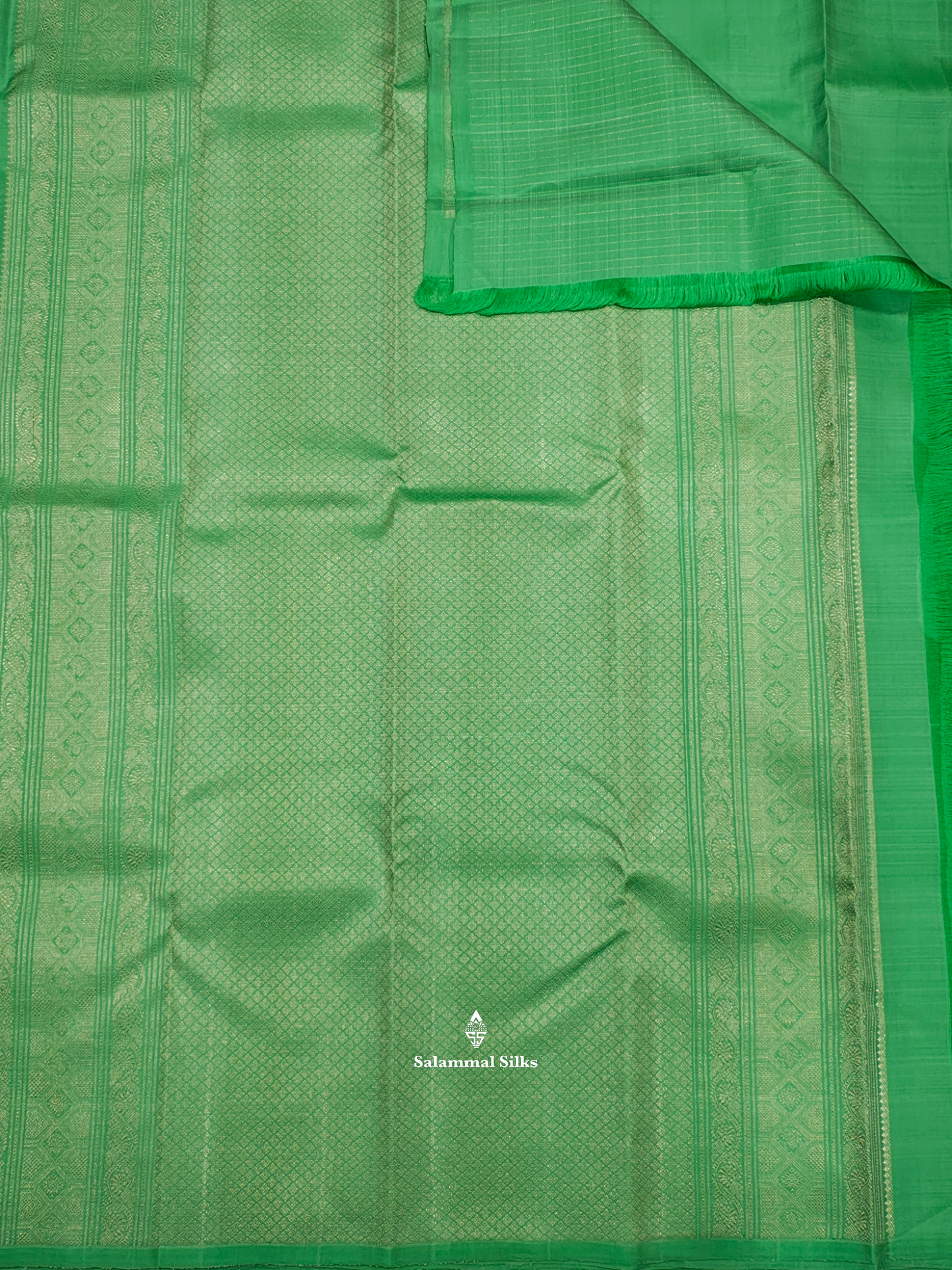 Kanjivaram Pista Green Fancy Silk Saree With Silver Zari  Stripes Blouse