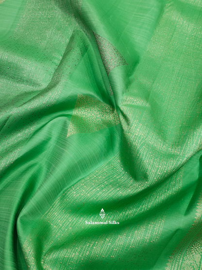 Kanjivaram Pista Green Fancy Silk Saree With Silver Zari  Stripes Blouse