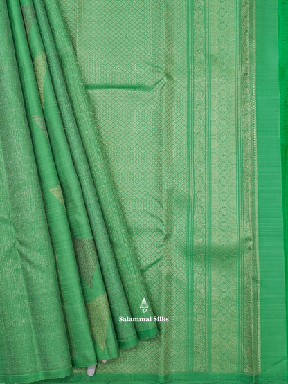 Kanjivaram Pista Green Fancy Silk Saree With Silver Zari  Stripes Blouse