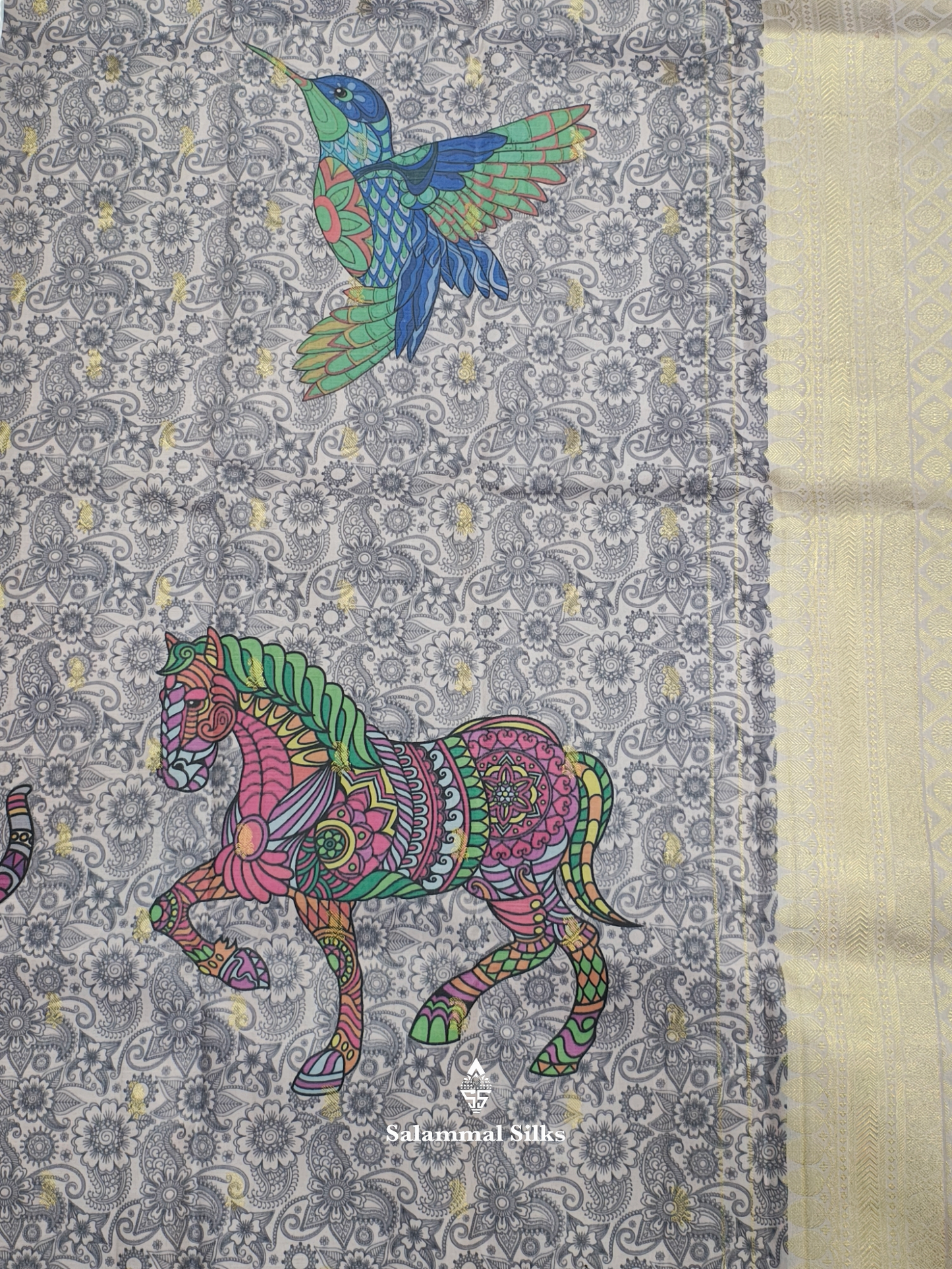 Kanjivaram Beautiful Kalamkari Pure Silk Saree With Half White Blouse