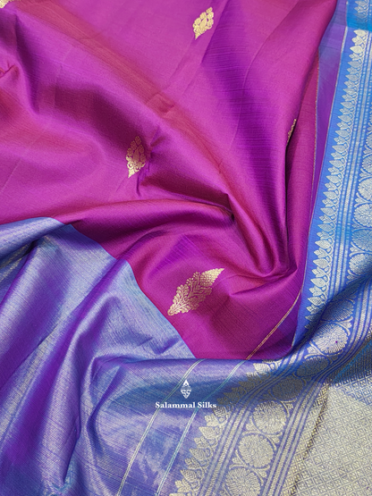 Kanjivaram Beautiful Violet Half And Half Pure Silk Saree With Peacock Blouse