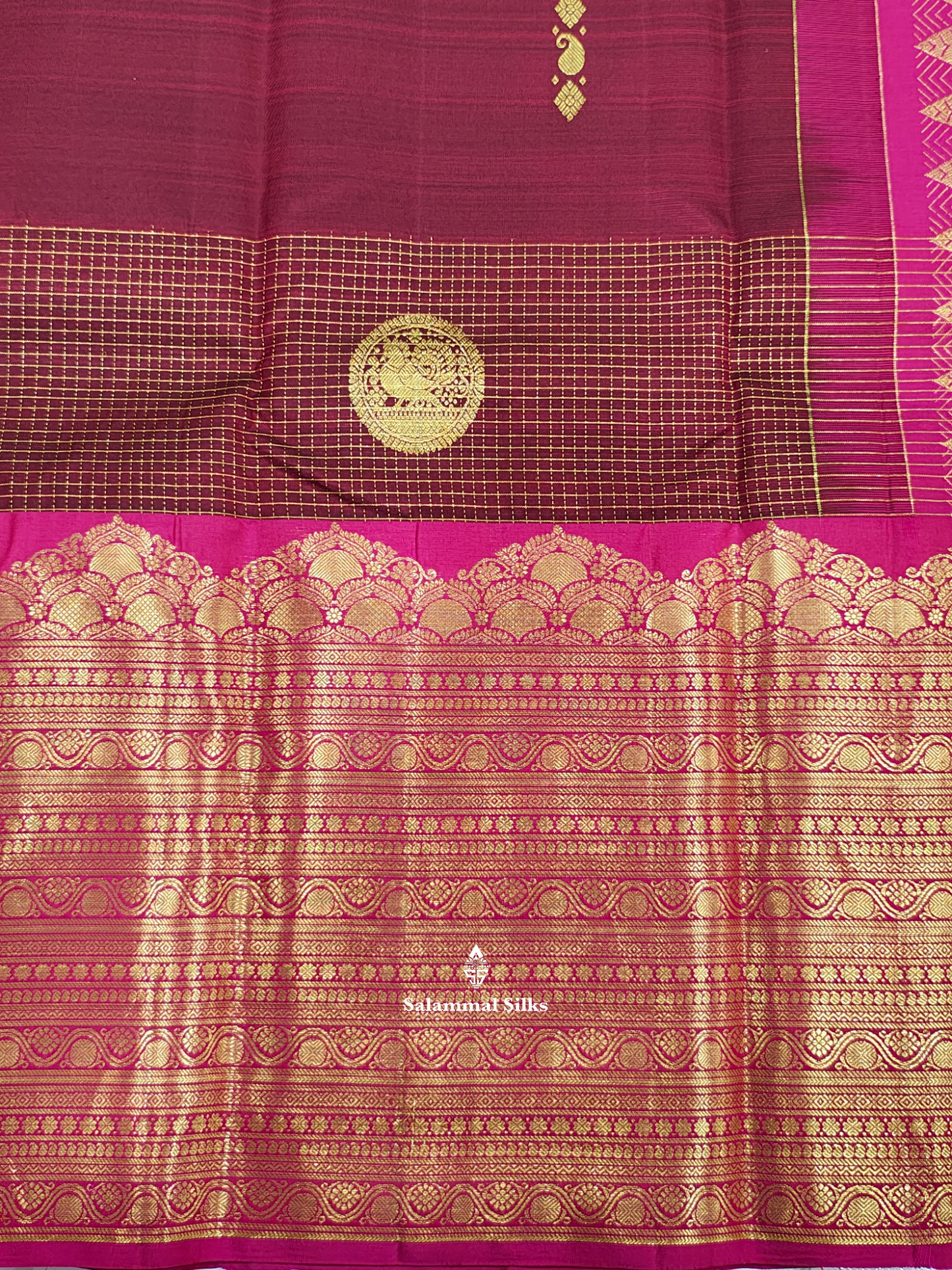 Kanjivaram Traditional Maroon Pure Silk Saree With Magenta Rose Border