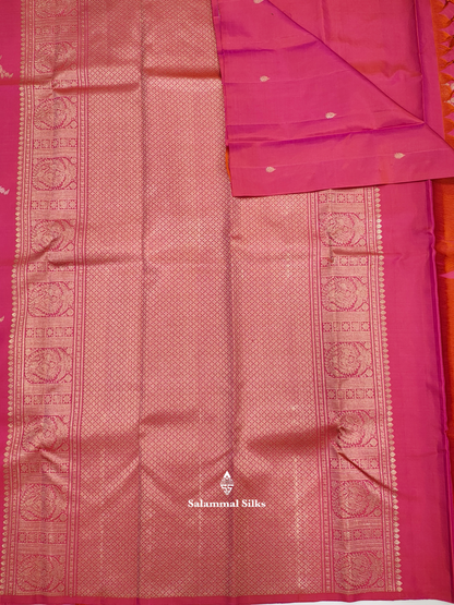 Kanjivaram Pinkish Orange Fancy Pure Silk Saree Without Border