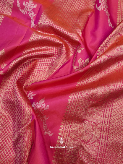 Kanjivaram Pinkish Orange Fancy Pure Silk Saree Without Border