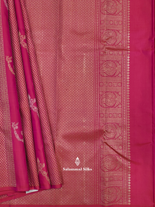 Kanjivaram Pinkish Orange Fancy Pure Silk Saree Without Border