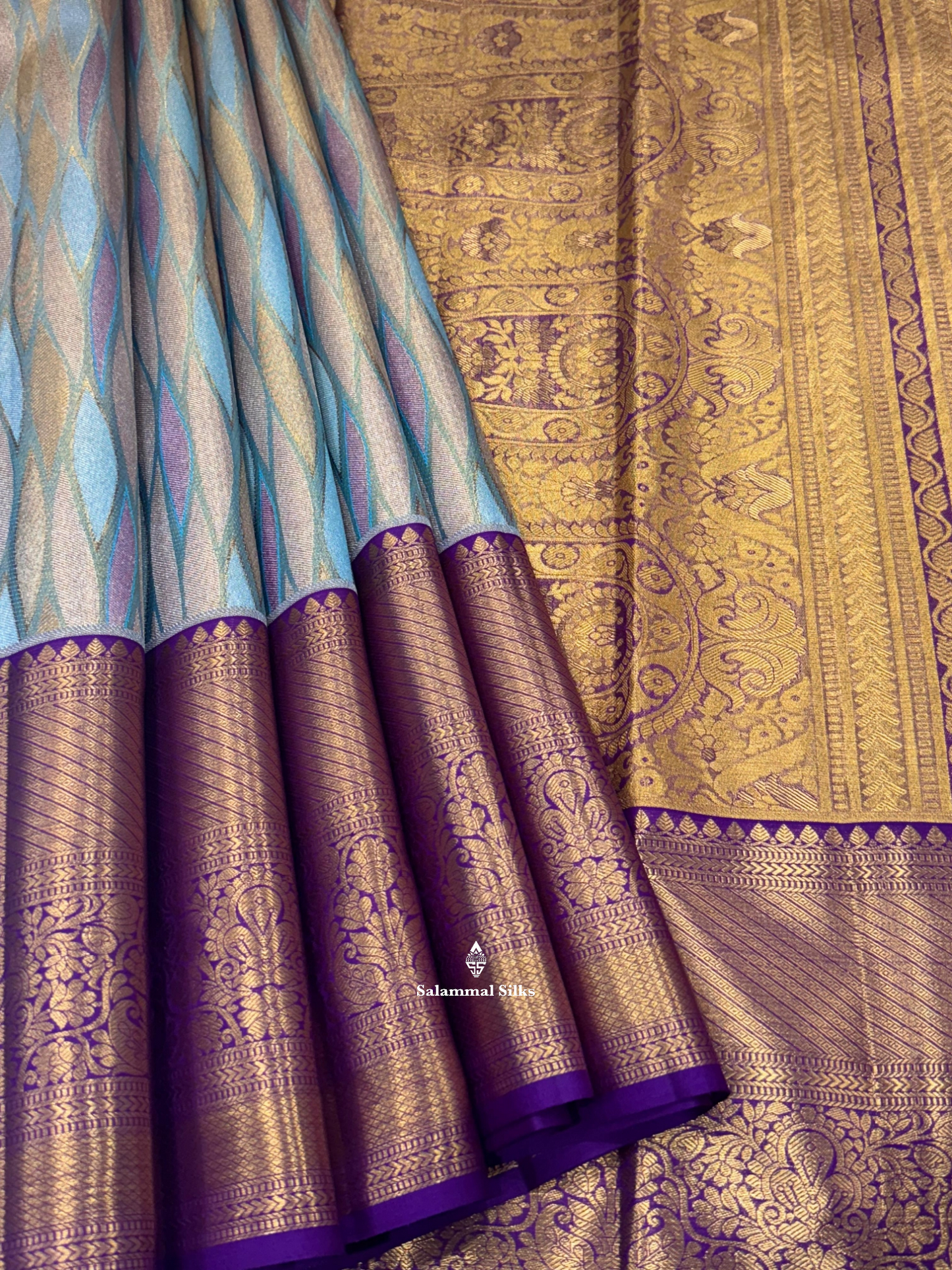 Kanjivaram Beautiful Multicolour Wedding Fancy Pure Silk Saree With Violet Border