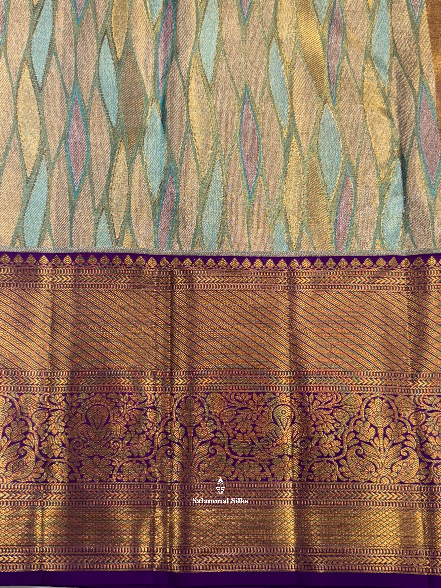 Kanjivaram Beautiful Multicolour Wedding Fancy Pure Silk Saree With Violet Border