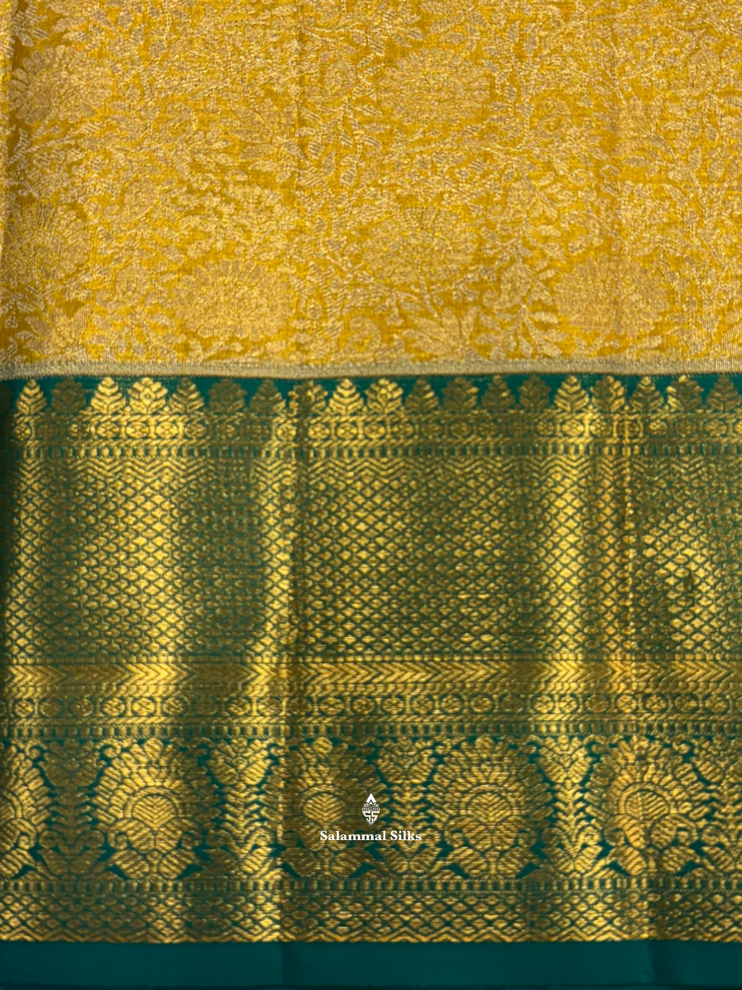 Kanjivaram Golden Yellow Tissue Beautiful Wedding Pure Silk Saree With Green Border