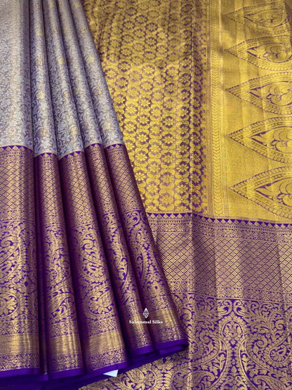 Kanjivaram Light Lavender Super Bridal Pure Silk Saree With Violet Border