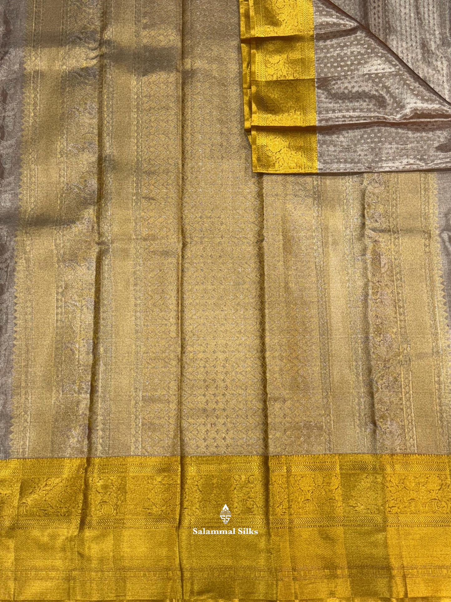 Kanjivaram Cream Tissue Beautiful Wedding Pure Silk Saree With Golden Yellow Border