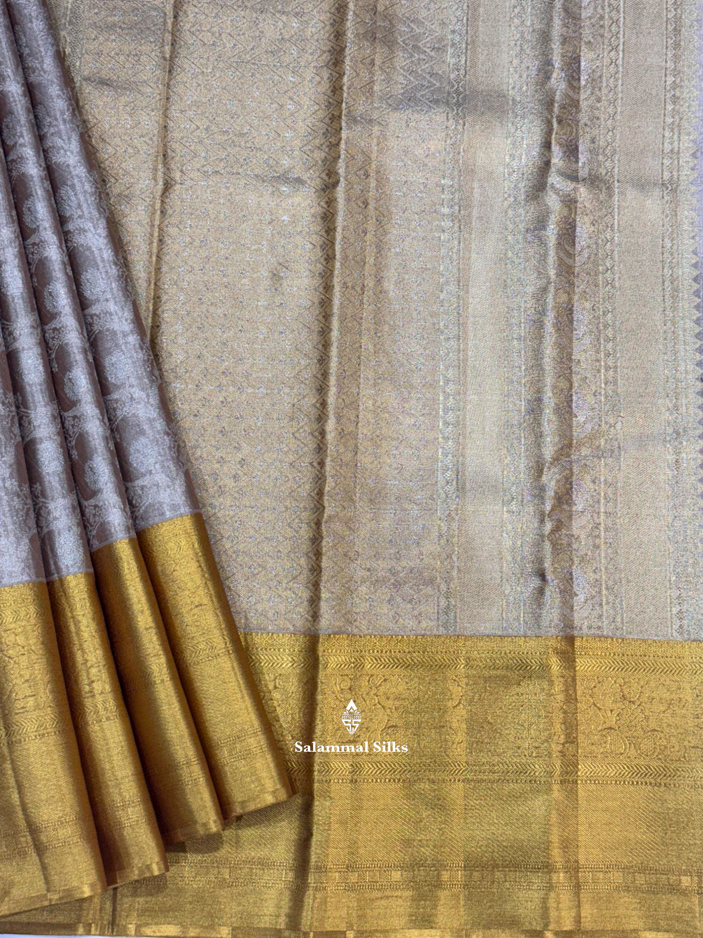 Kanjivaram Cream Tissue Beautiful Wedding Pure Silk Saree With Golden Yellow Border