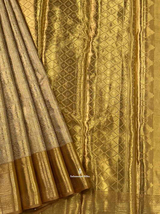 Kanjivaram Gold Tissue Beautiful Bridal Pure Silk Saree With Gold Zari Border