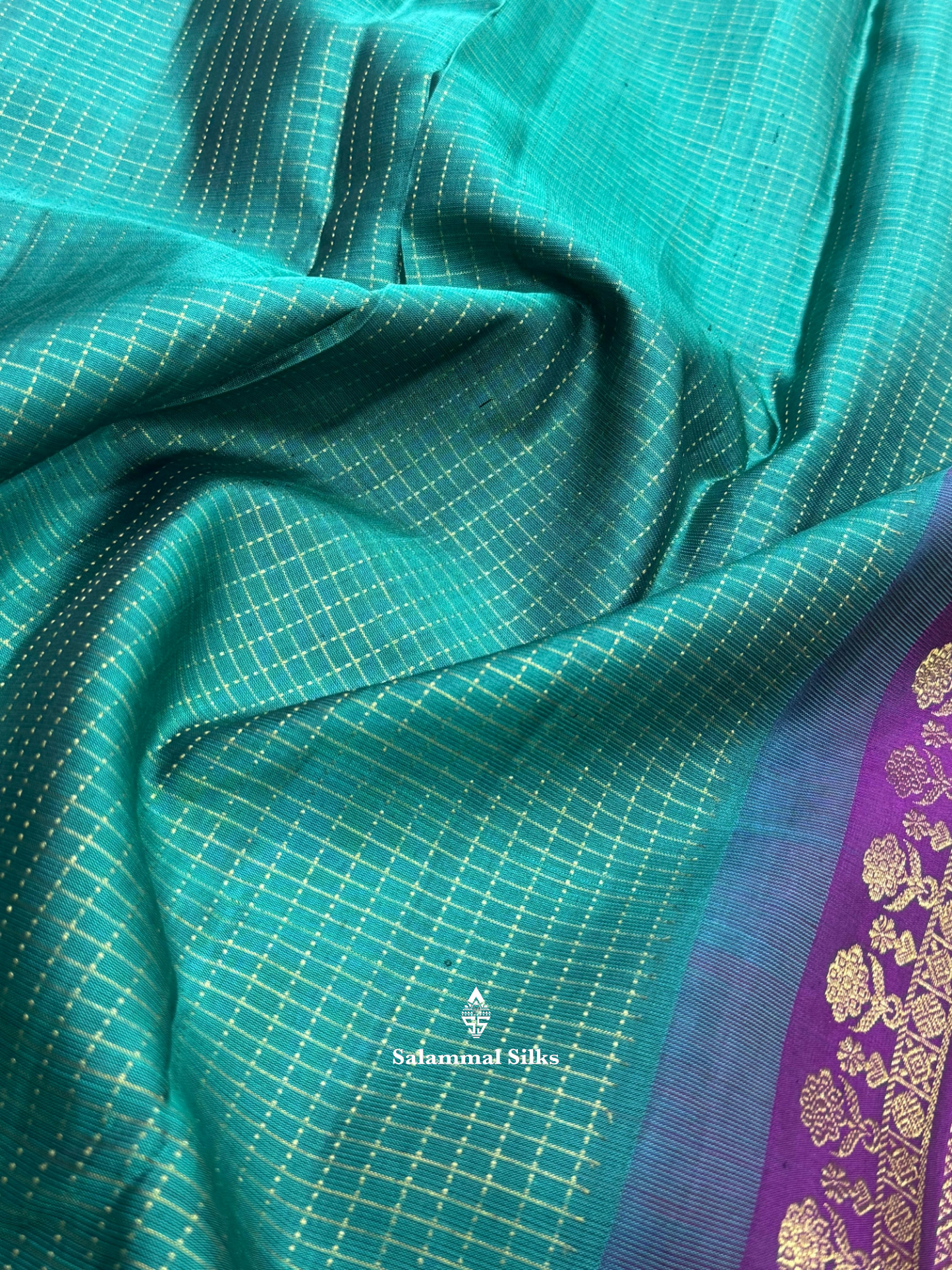 Kanjivaram Beige Green Pure Silk Saree  With VIolet Retta Petta Border