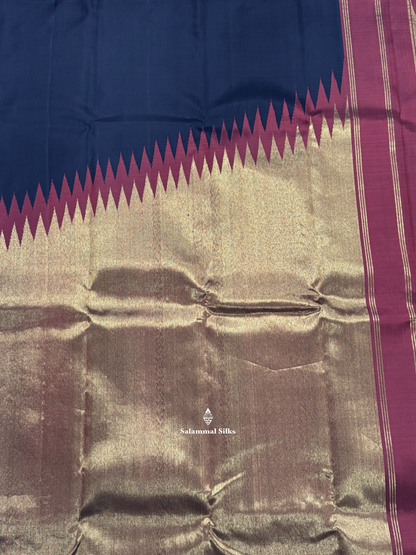 Kanjivaram Beautiful Korvai Black Raising Temple Border Pure Silk Saree With Maroon Blouse