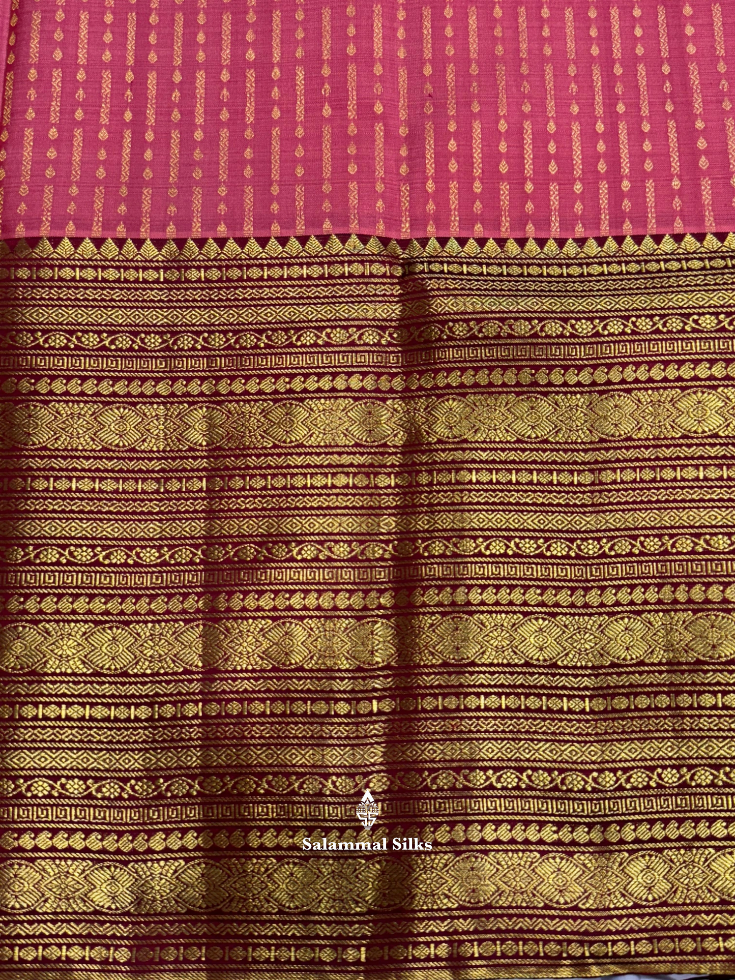 Kanjivaram Beautiful Pinkish Peach Pure Silk Saree With Maroon Long Border