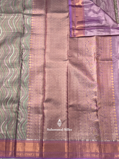 Kanjivaram Beautiful Multicolour Lines Pure Silk Saree With Lavender Border