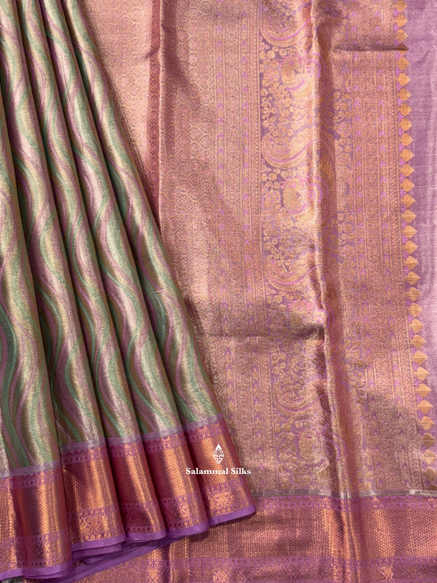 Kanjivaram Beautiful Multicolour Lines Pure Silk Saree With Lavender Border