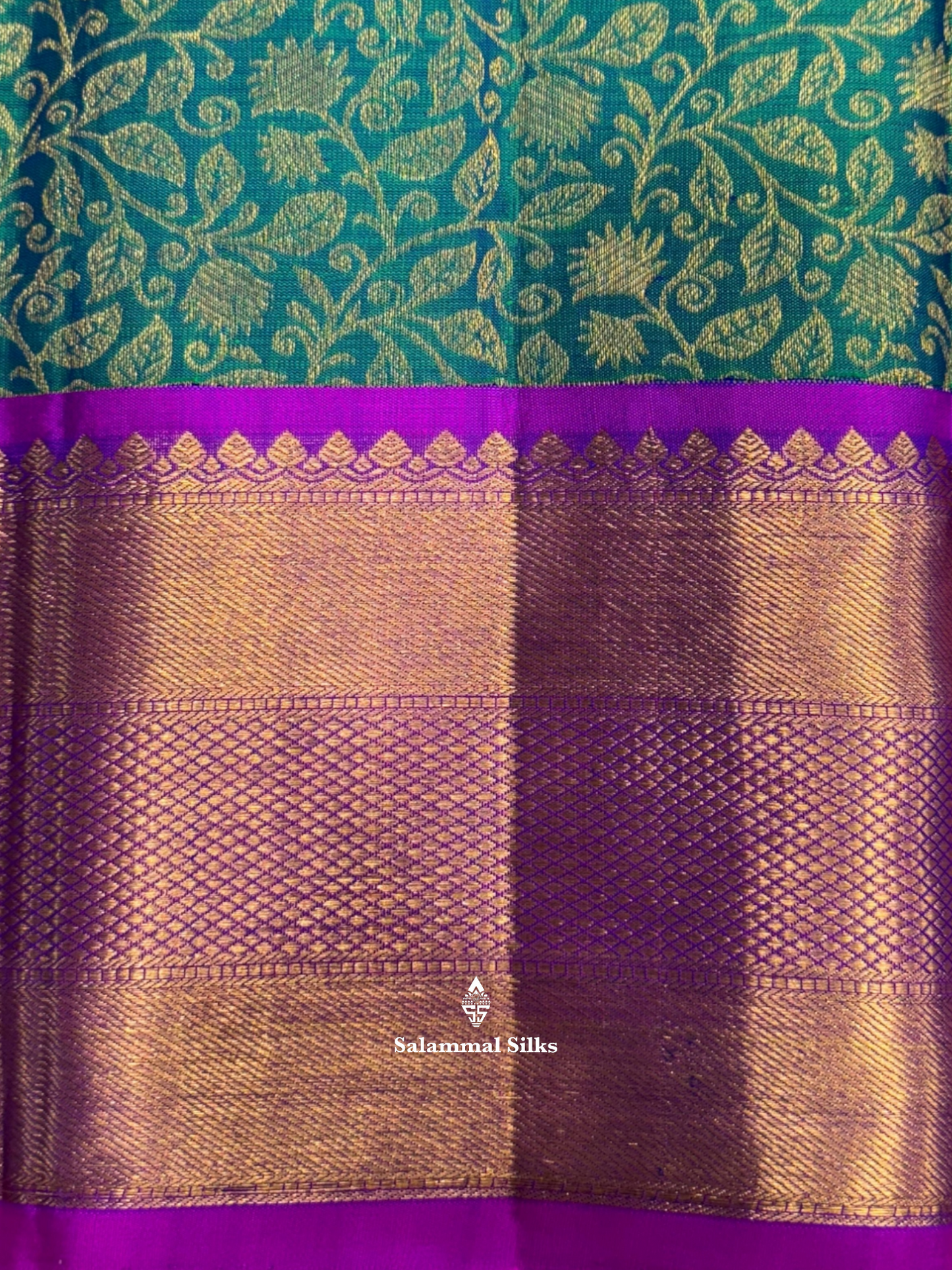 Kanjivaram Peacock Green Super Wedding Pure Silk Saree With Magenta Rose Border