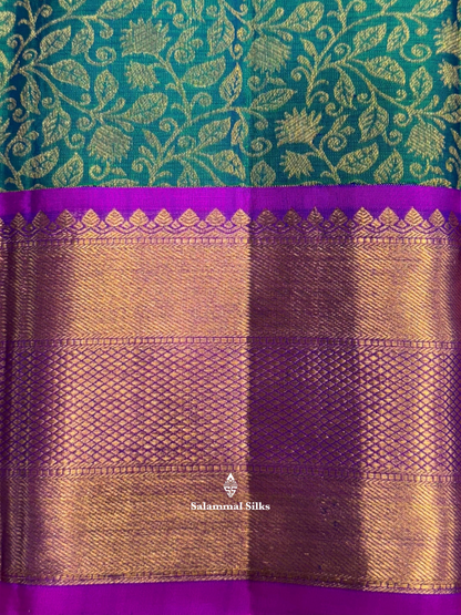 Kanjivaram Peacock Green Super Wedding Pure Silk Saree With Magenta Rose Border