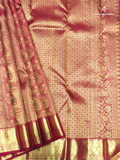 Kanjivaram Beautiful Maroon Double Nada Pure Silk Saree With Blouse