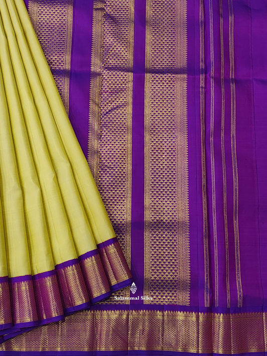 Kanjivaram Beautiful Sandal 9Yards Pure Silk Saree With 5inch Violet Border