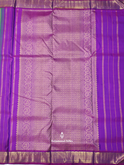 Kanjivaram Beautiful Parrot Green 9Yards Pure Silk Saree With 5inch Violet Border