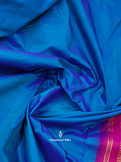 Kanjivaram Beautiful Peacock Blue 9Yards Pure Silk Saree With 5inch Magenta Rose Border