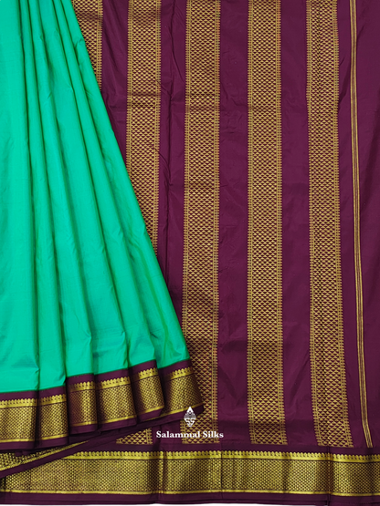 Kanjivaram Beautiful Sapphire Green 9Yards Pure Silk Saree With 5inch Maroon Border