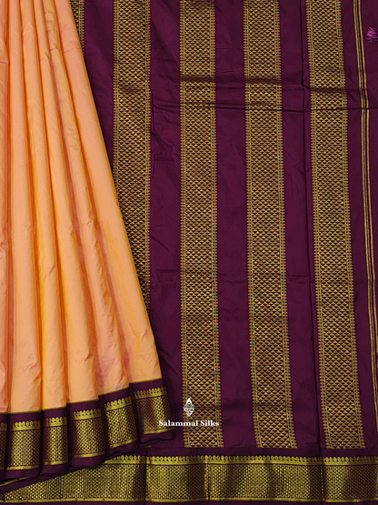 Kanjivaram Beautiful Peach 9Yards Pure Silk Saree With 5inch Maroon Border