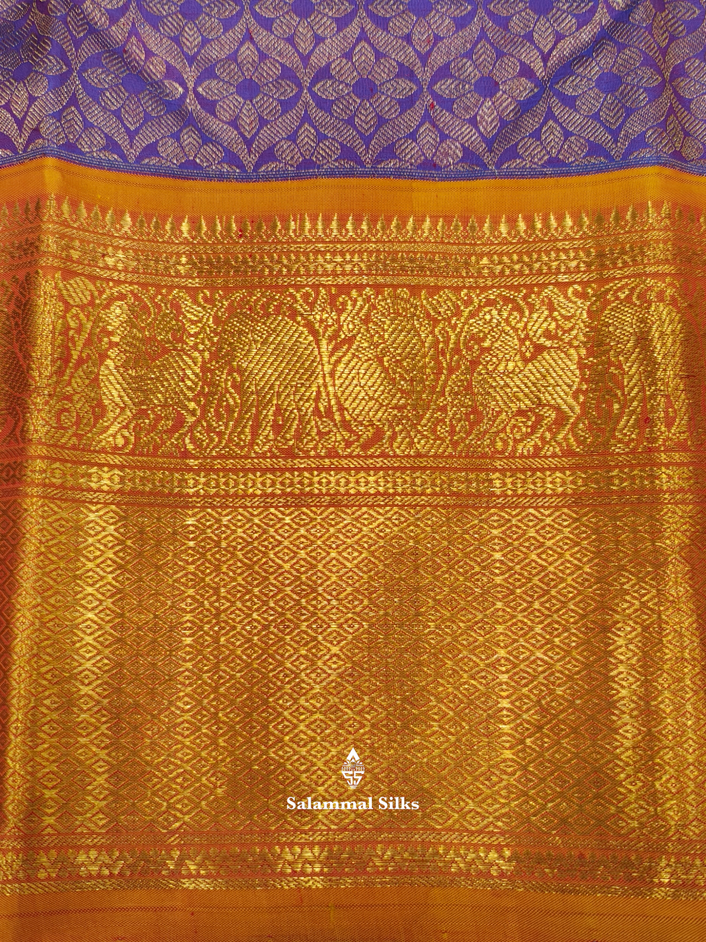 Kanjivaram Violet Grand Wedding Pure Silk Saree With Mustard Yellow Border