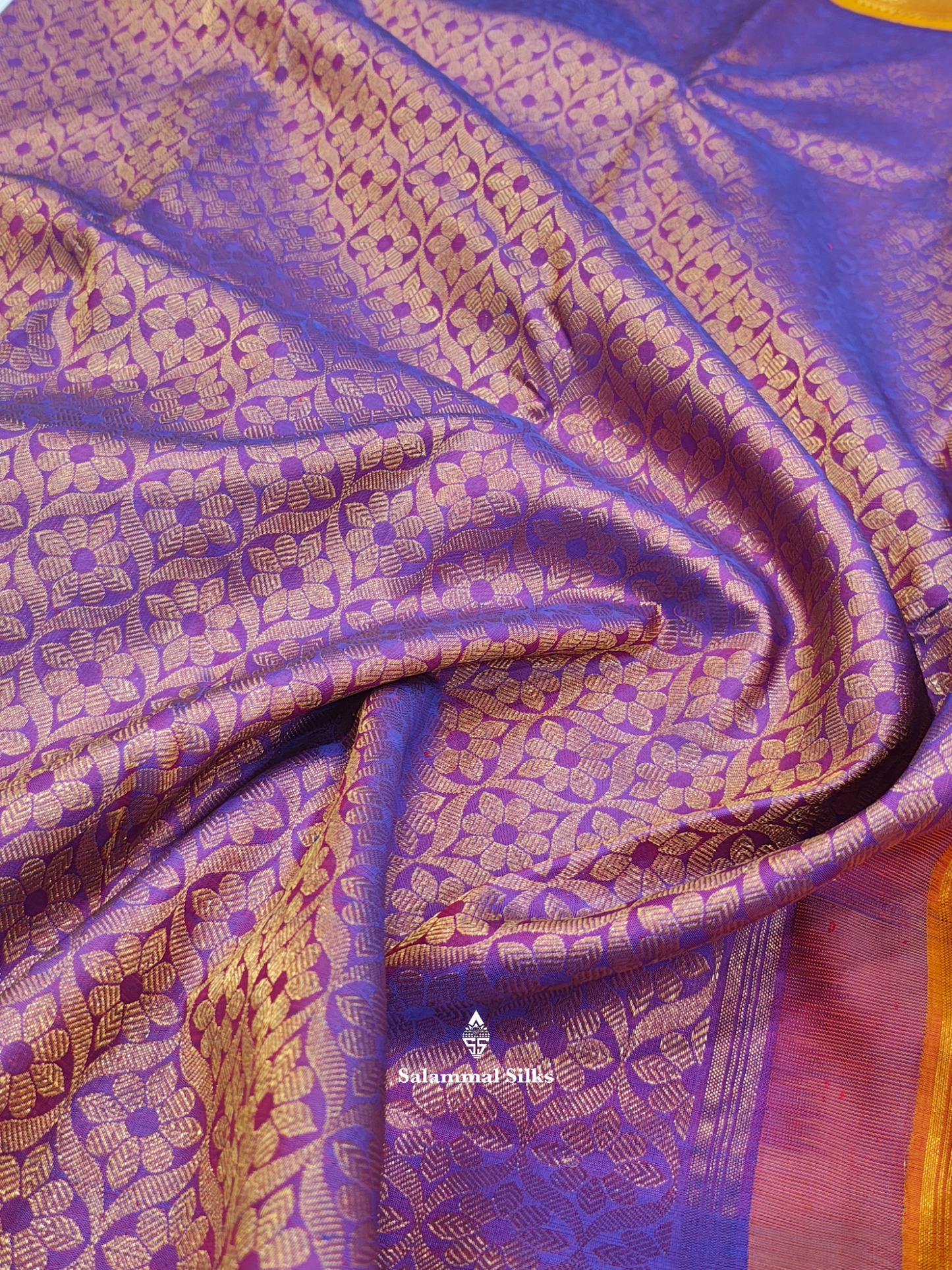 Kanjivaram Violet Grand Wedding Pure Silk Saree With Mustard Yellow Border