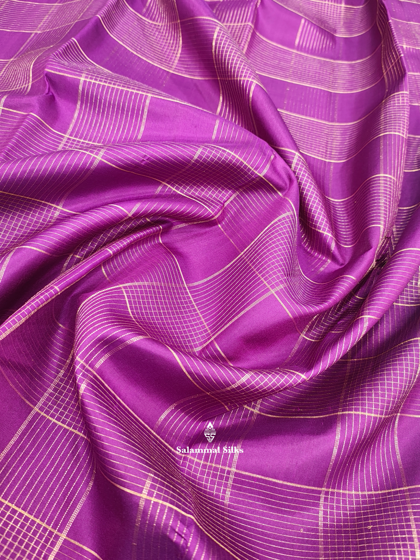 Kanjivaram Violet Zari Checks Pure Silk Saree With Ice Blue Blouse