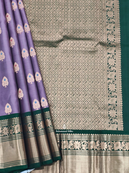 Kanjivaram Lavender Fancy Pure Silk Saree With Green Border