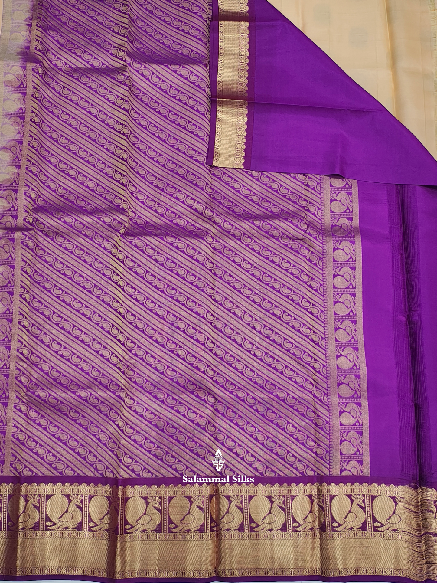 Kanjivaram Sandal Pure Silk Saree With Violet Border